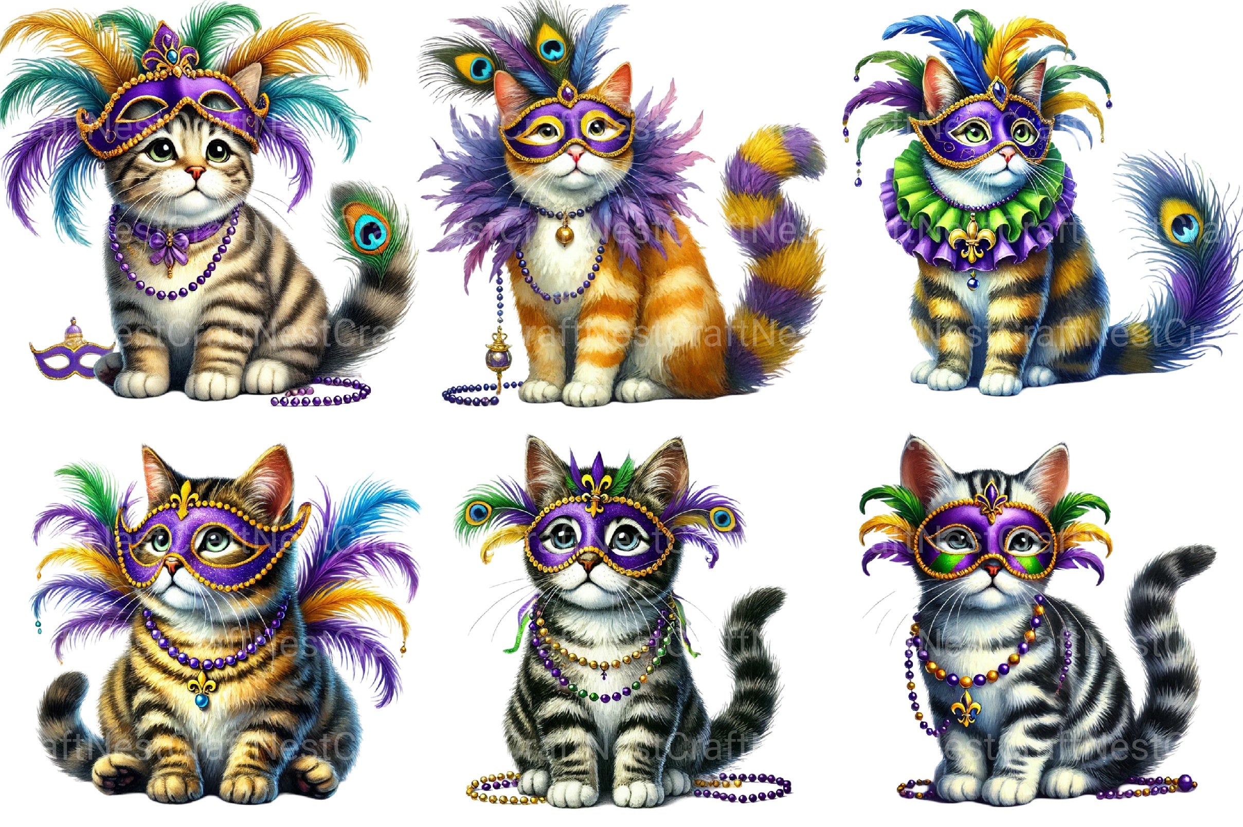 Mardi Gras Cat Clipart Bundle - CraftNest - Digital Crafting and Art
