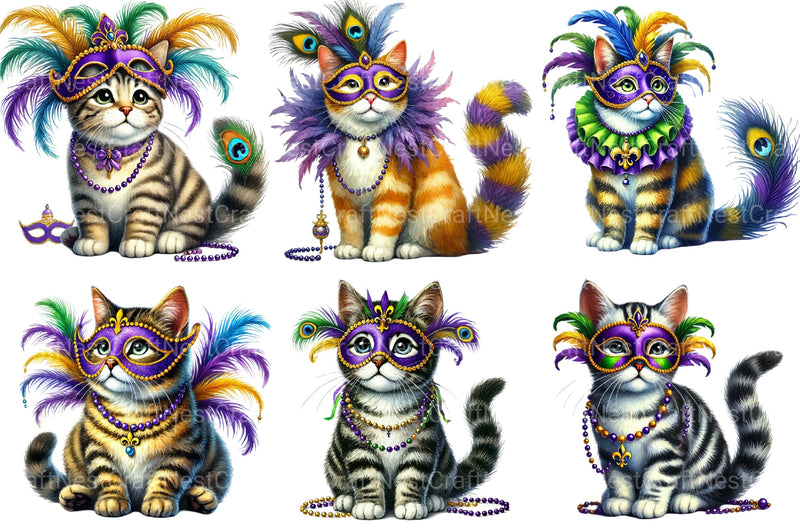 Mardi Gras Cat Clipart Bundle - CraftNest - Digital Crafting and Art