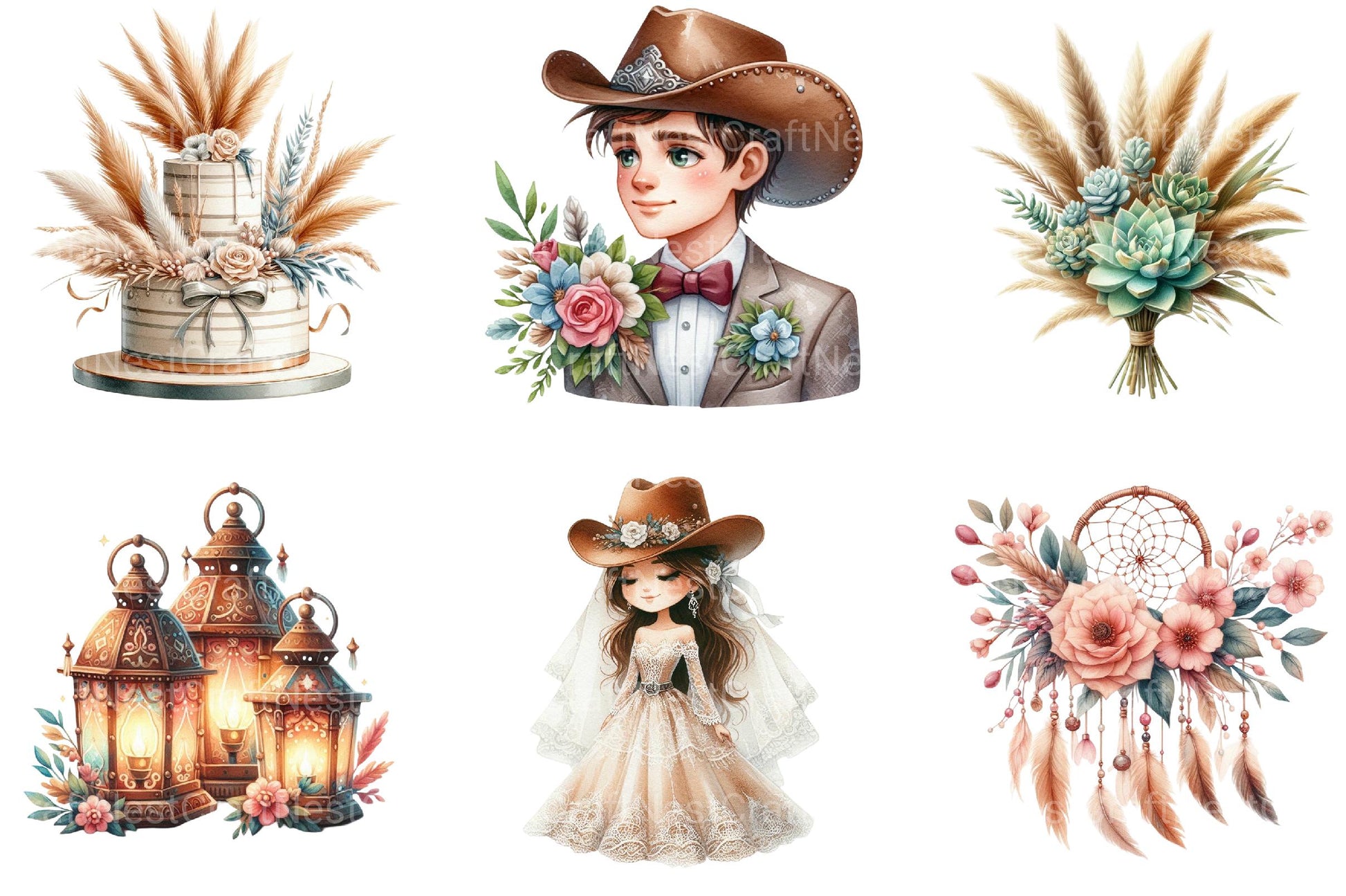 Western Boho Wedding Clipart Bundle - CraftNest - Digital Crafting and Art