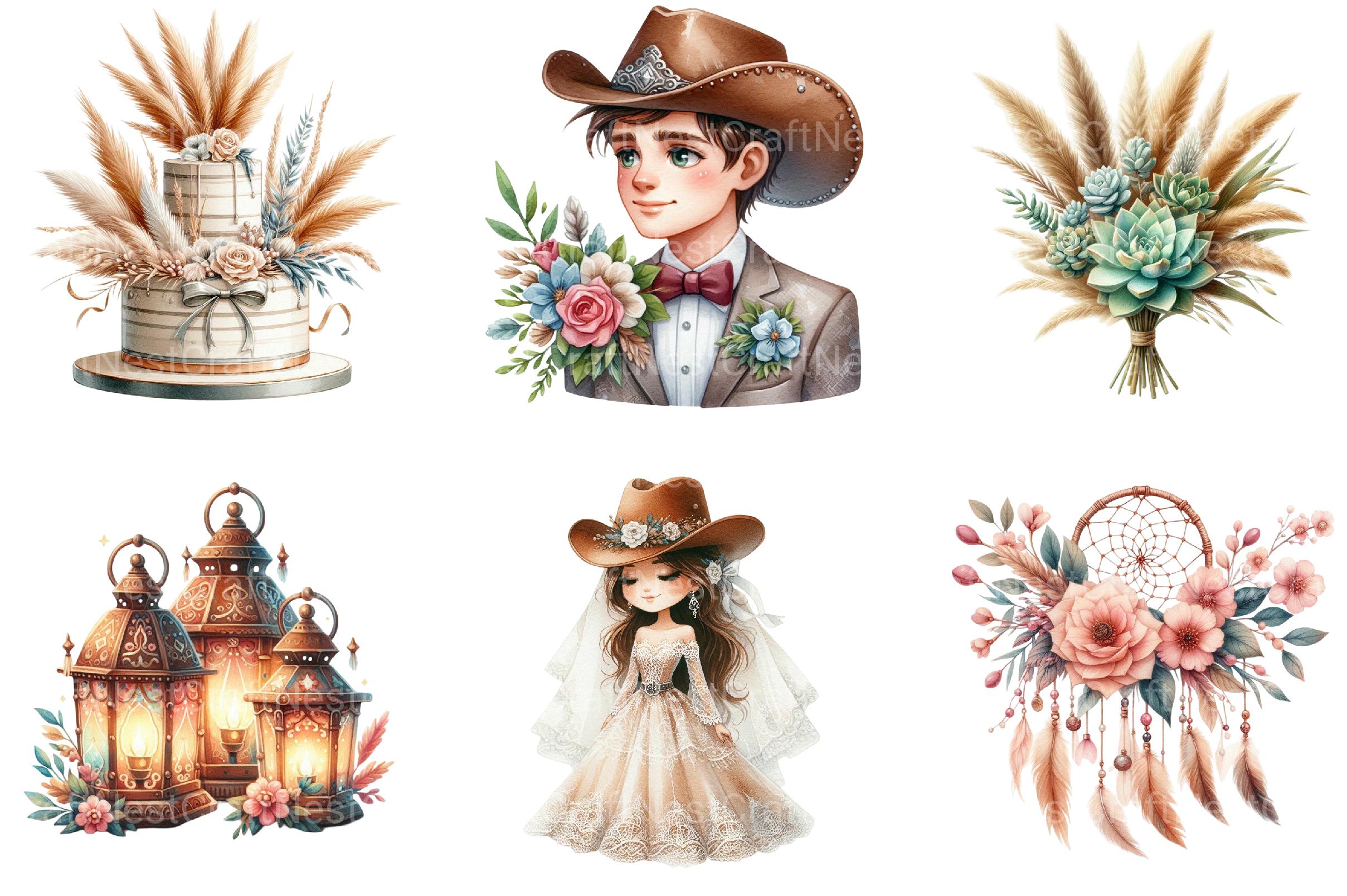 Western Boho Wedding Clipart Bundle - CraftNest - Digital Crafting and Art