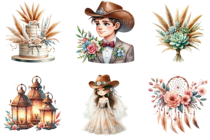 Western Boho Wedding Clipart Bundle - CraftNest - Digital Crafting and Art