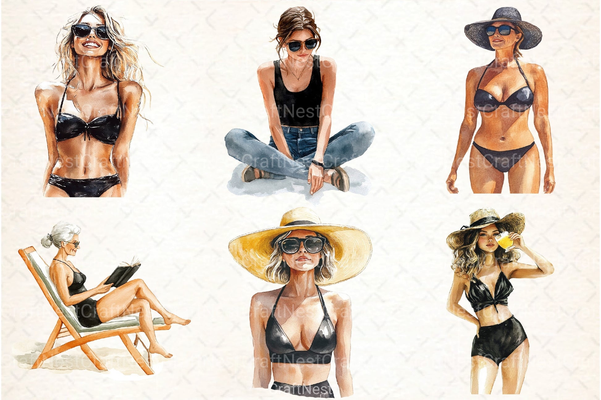 Summer Girls Clipart Bundle - CraftNest - Digital Crafting and Art