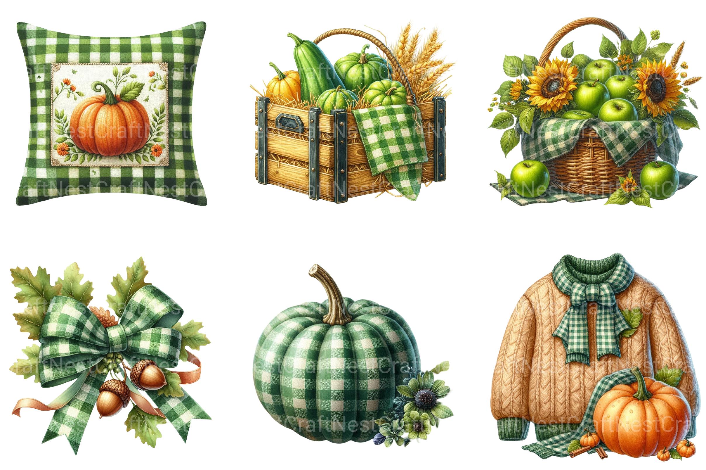 Green Gingham Autumn Clipart - CraftNest - Digital Crafting and Art