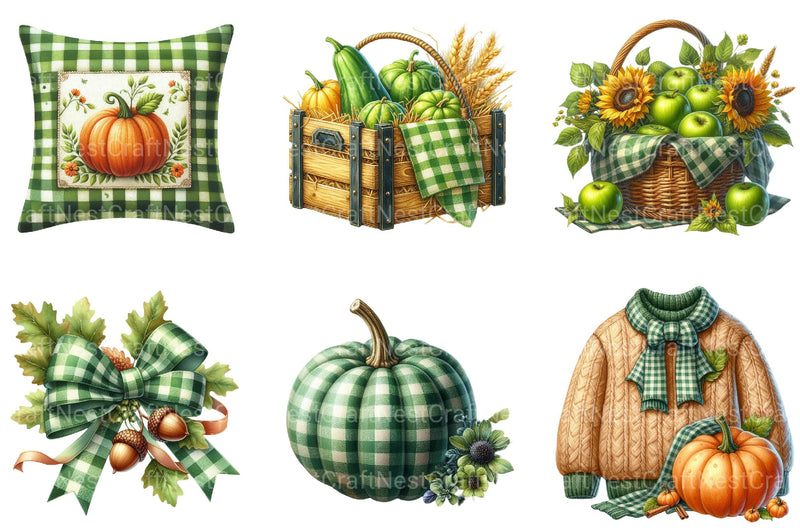 Green Gingham Autumn Clipart - CraftNest - Digital Crafting and Art