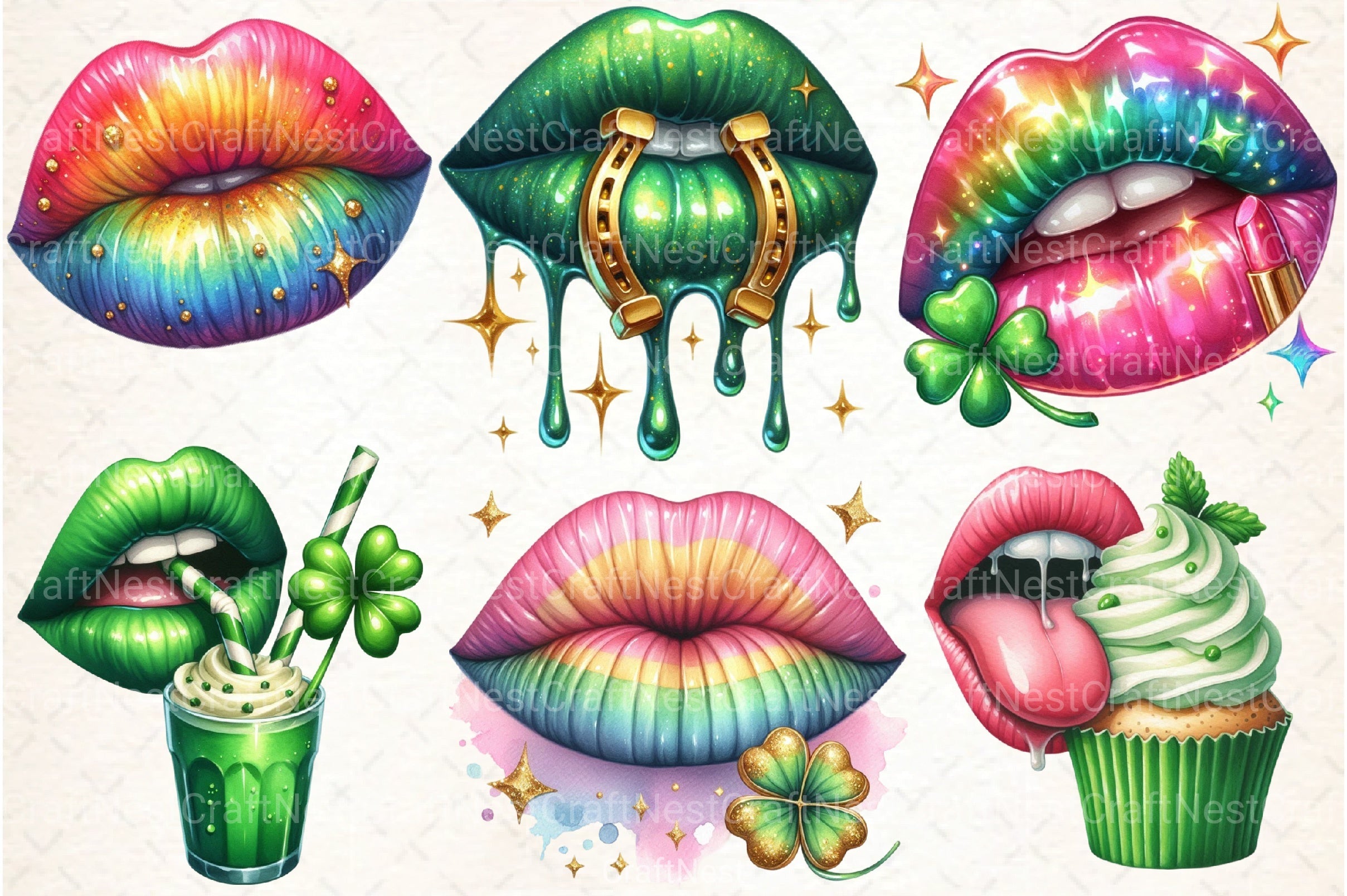 Sexy Lips St. Patrick's Day Clipart Bundle - CraftNest - Digital Crafting and Art