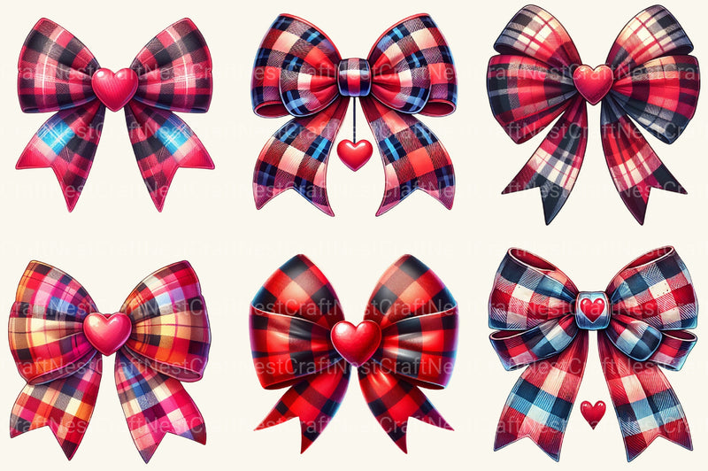 Valentine Buffalo Plaid Bow Clipart Bundle - CraftNest - Digital Crafting and Art
