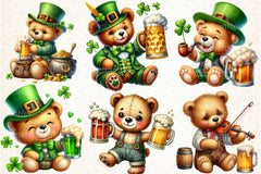 St. Patrick's Day Teddy Bear Drinking Beer Clipart Bundle - CraftNest - Digital Crafting and Art