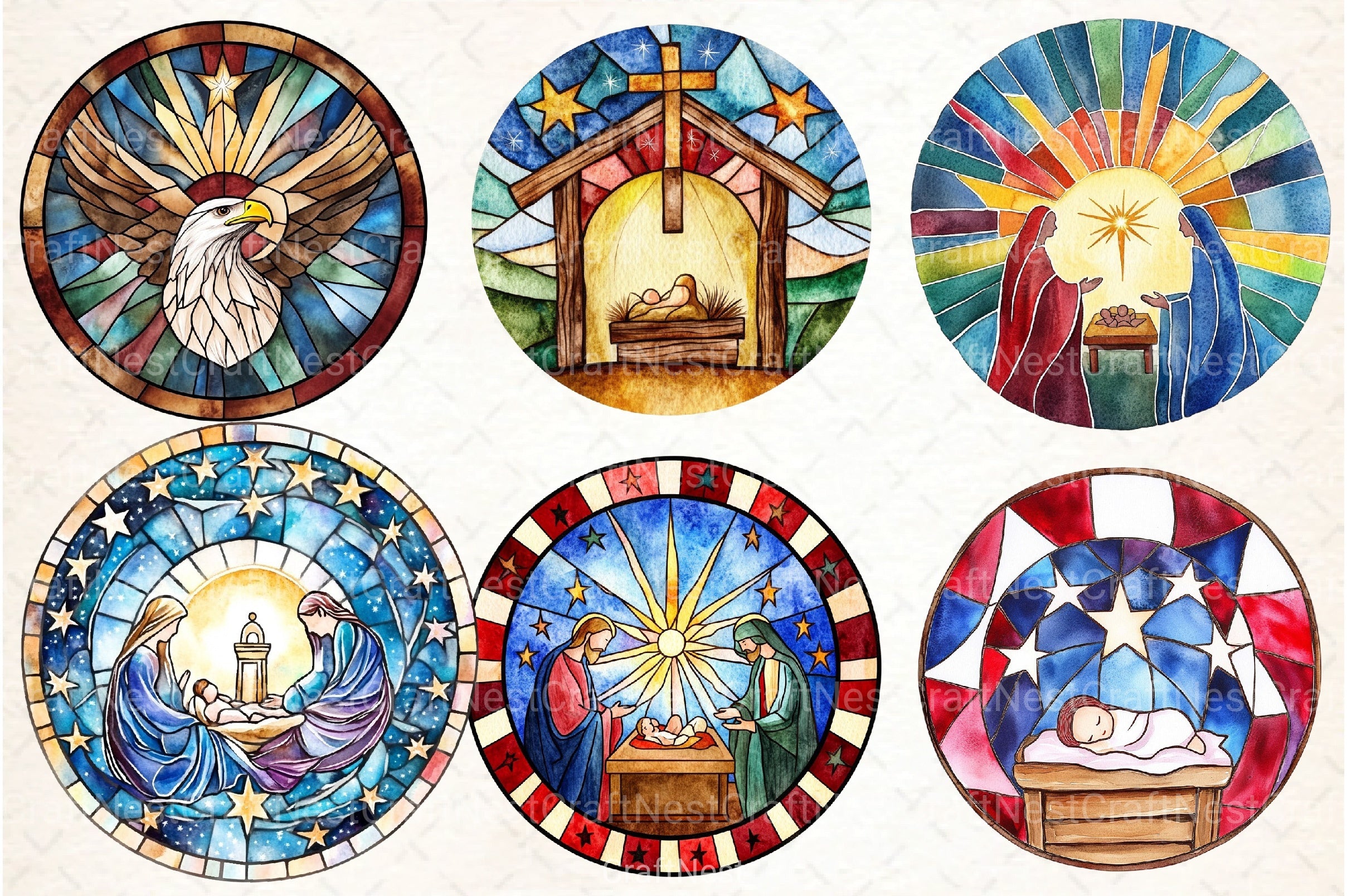 Round Stained Glass 4th of July Nativity Clipart Bundle 88 - CraftNest - Digital Crafting and Art