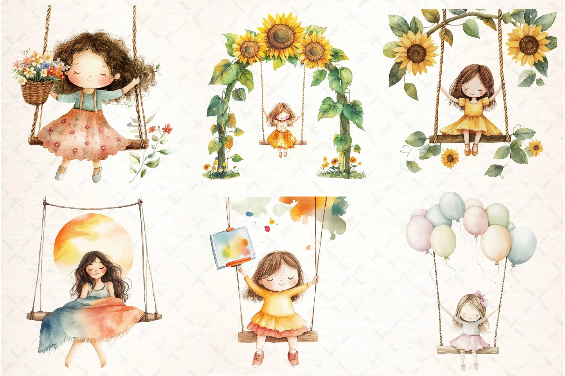 Cute Girl on Swing Clipart Bundle - CraftNest - Digital Crafting and Art