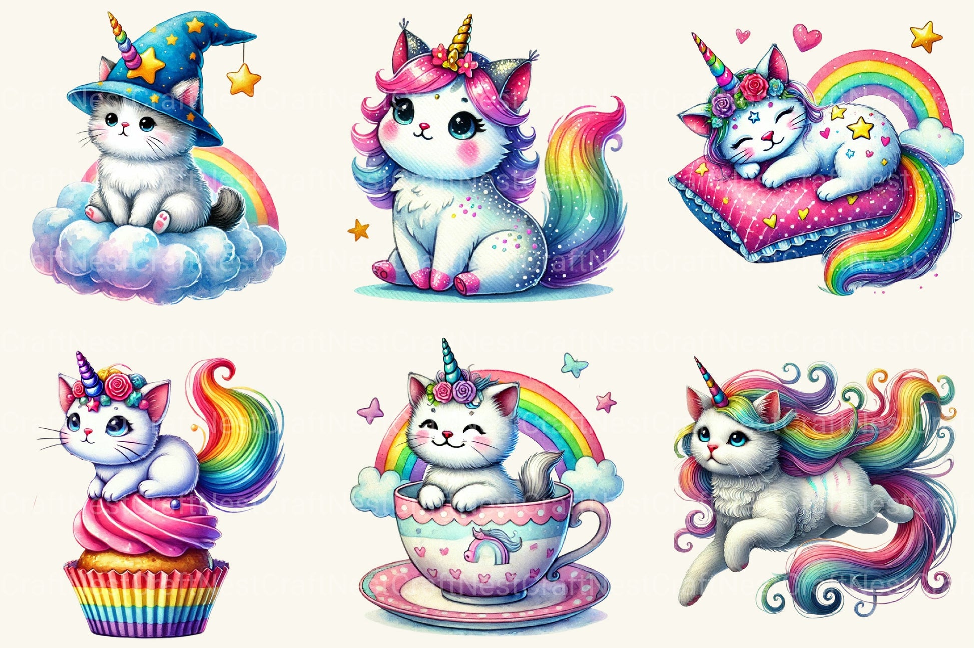 Unicorn Cats Clipart Bundle - CraftNest - Digital Crafting and Art
