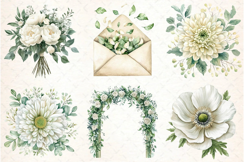 Sage Green and Ivory Floral Clipart Bundle - CraftNest - Digital Crafting and Art
