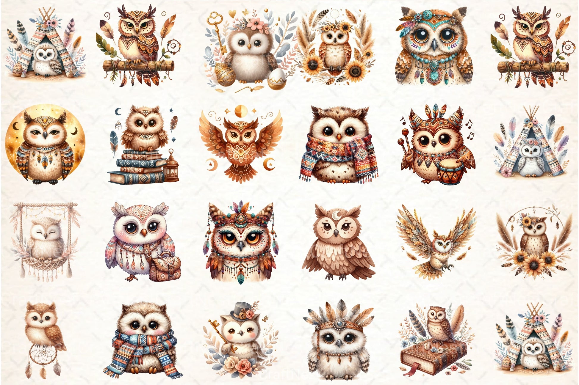 Boho Owl Clipart Bundle 99 - CraftNest - Digital Crafting and Art
