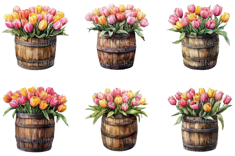 Spring Floral Barrel Clipart Bundle - CraftNest - Digital Crafting and Art
