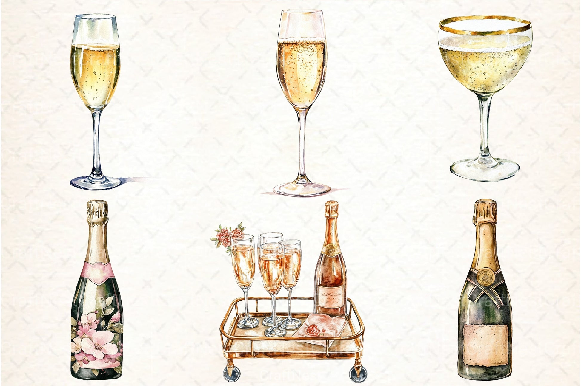 Vintage Champagne Clipart Bundle - CraftNest - Digital Crafting and Art