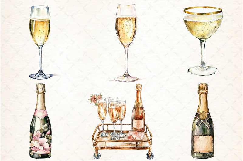 Vintage Champagne Clipart Bundle - CraftNest - Digital Crafting and Art