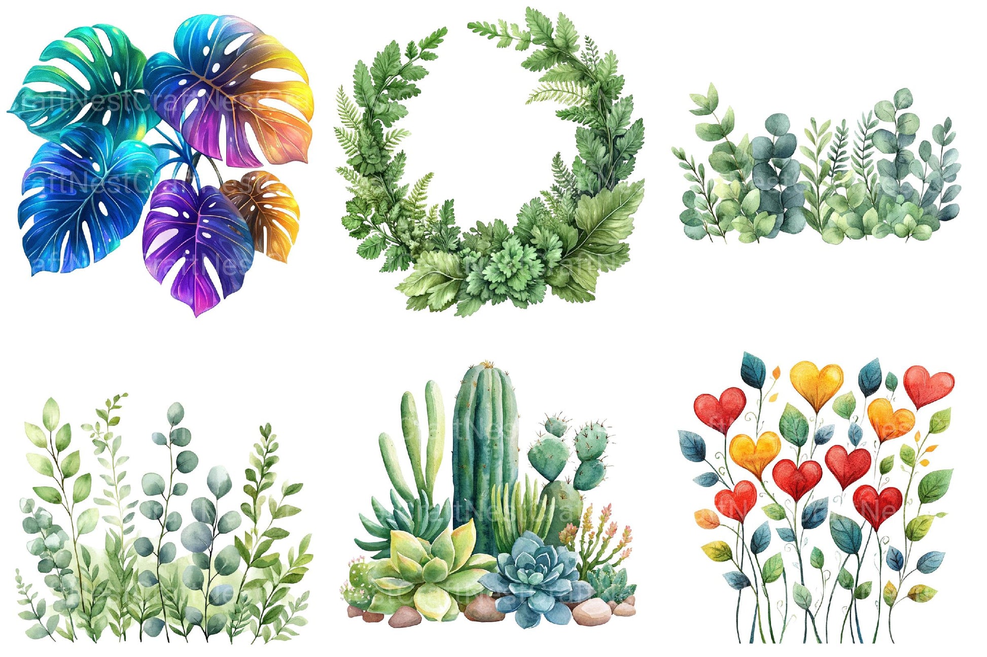 Green Summer Foliage Clipart - CraftNest - Digital Crafting and Art