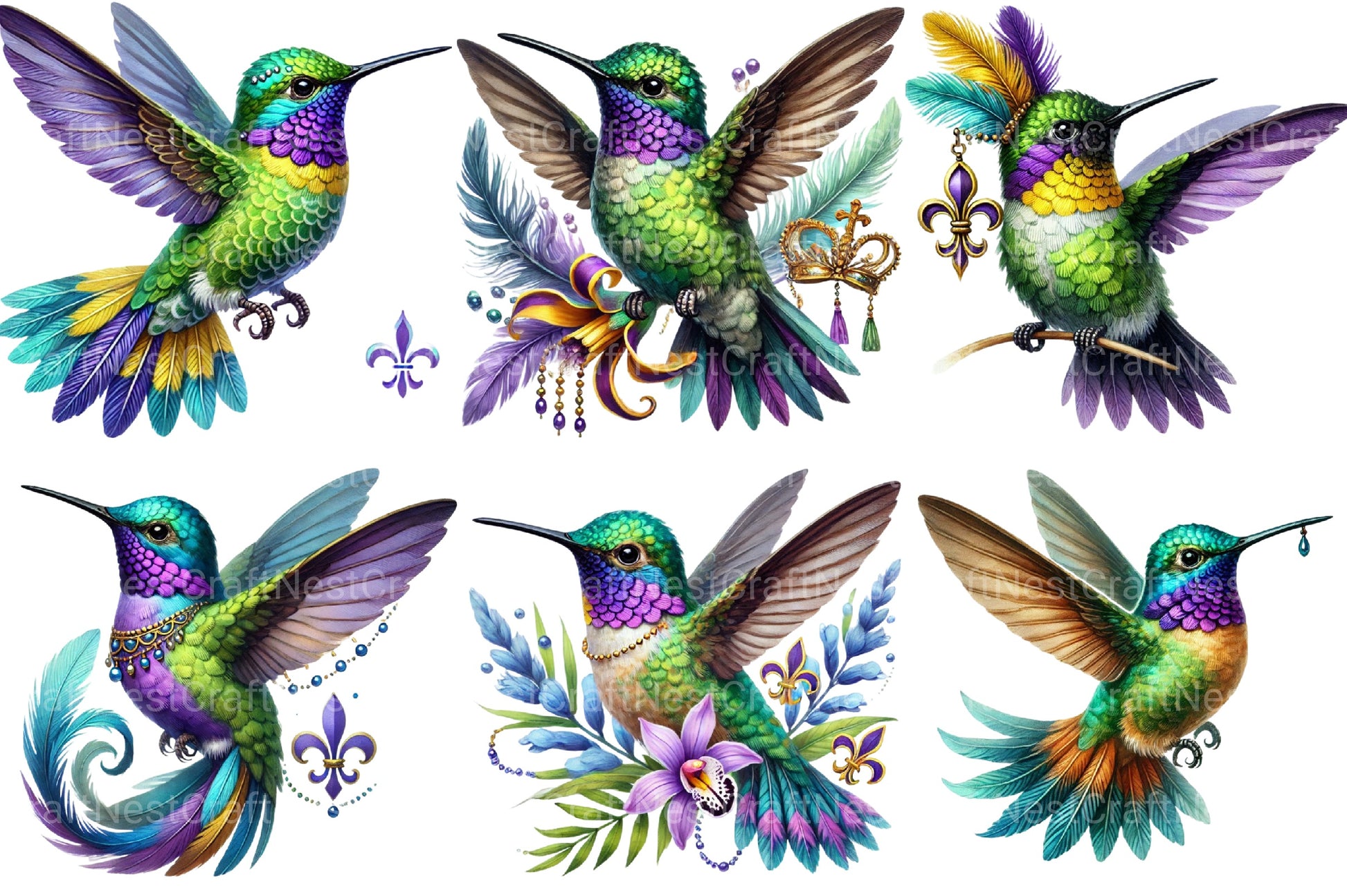 Mardi Gras Hummingbird Clipart Bundle - CraftNest - Digital Crafting and Art
