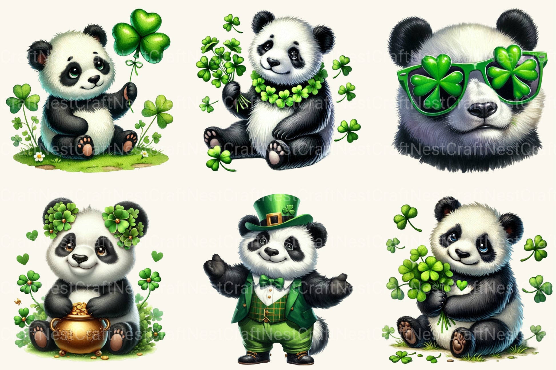 St Patrick's Panda Clipart Bundle - CraftNest - Digital Crafting and Art