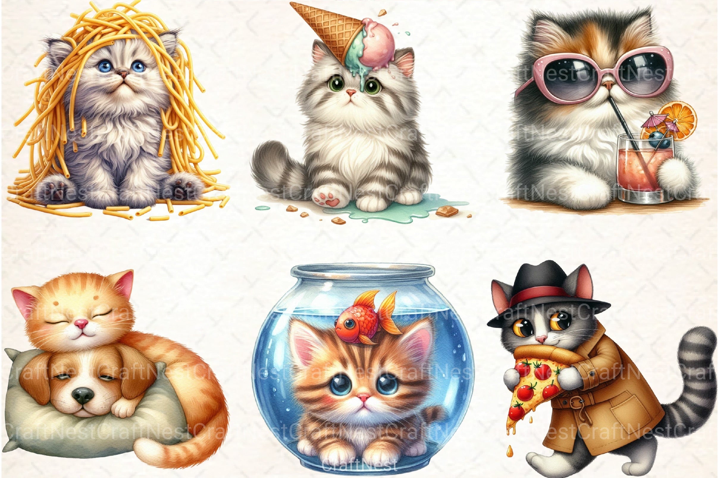 Funny Cat Life Clipart Bundle - CraftNest - Digital Crafting and Art