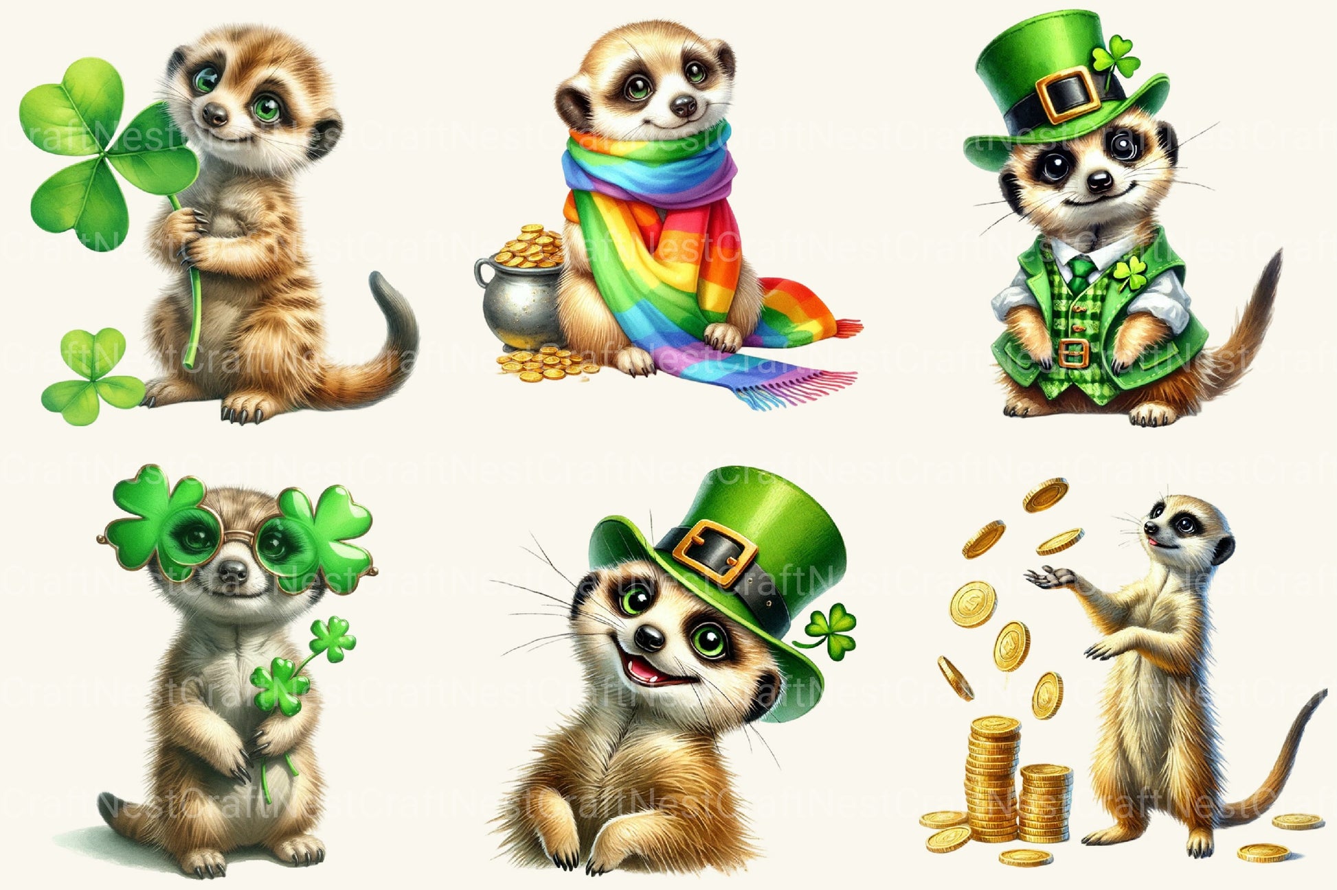 St Patrick's Meerkat Clipart Bundle - CraftNest - Digital Crafting and Art