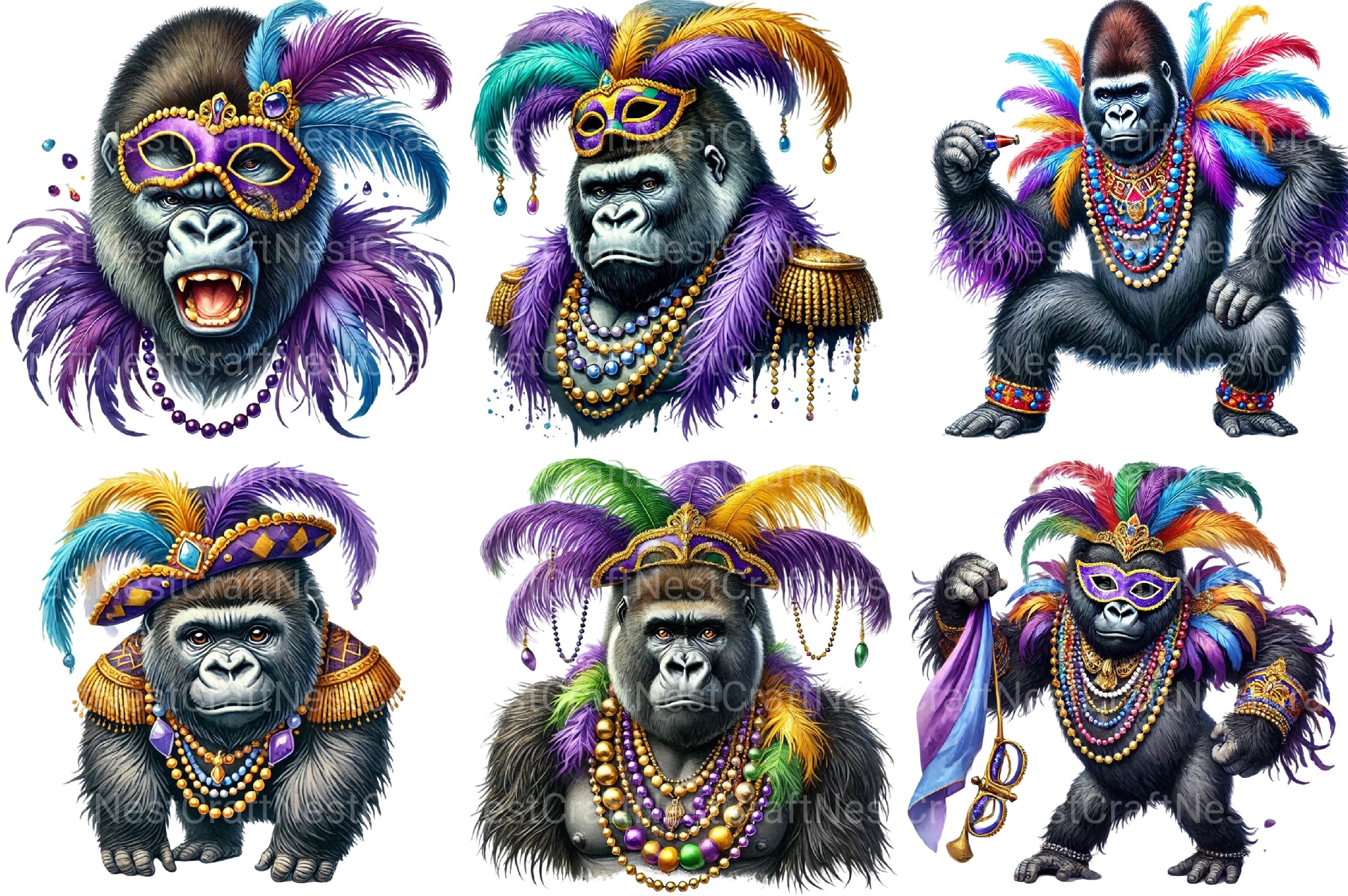 Mardi Gras Gorilla Clipart Bundle - CraftNest - Digital Crafting and Art