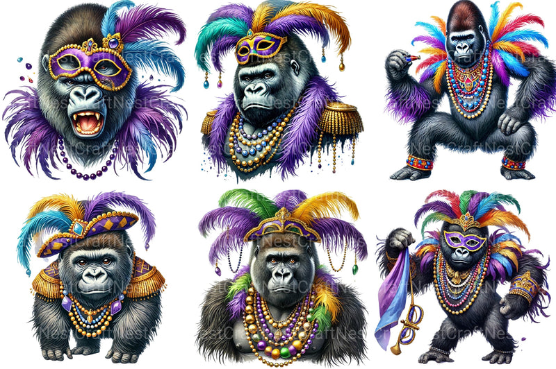 Mardi Gras Gorilla Clipart Bundle - CraftNest - Digital Crafting and Art