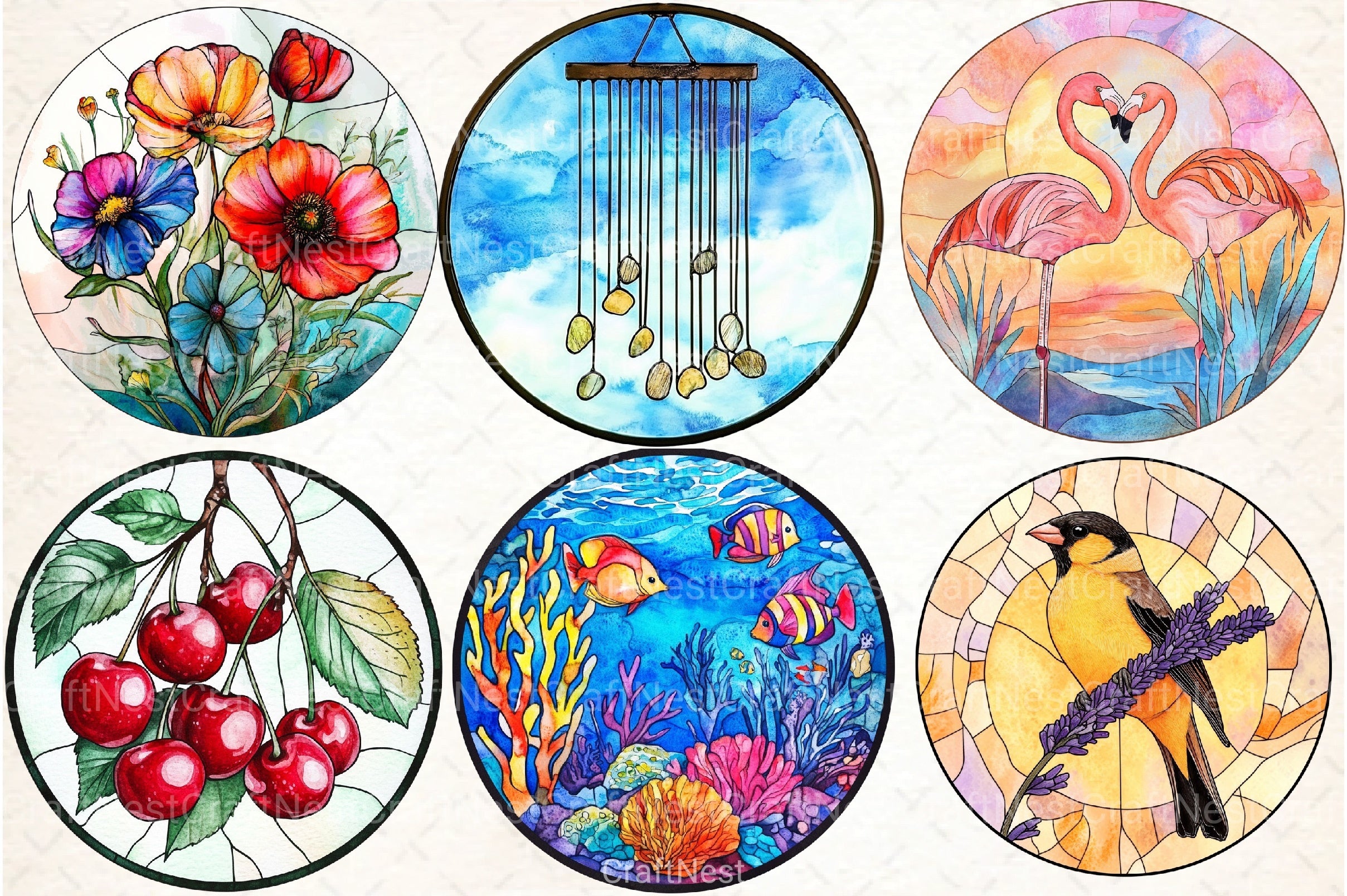 Round Stained Glass Summer Clipart Bundle 44 - CraftNest - Digital Crafting and Art