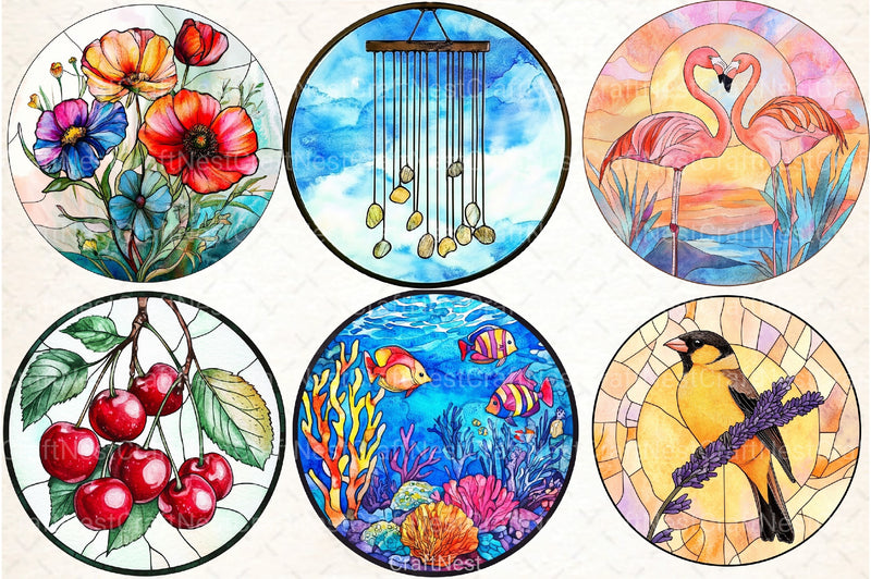 Round Stained Glass Summer Clipart Bundle 44 - CraftNest - Digital Crafting and Art