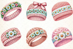 Pink Knitted Hat with Daisies Clipart Bundle - CraftNest - Digital Crafting and Art