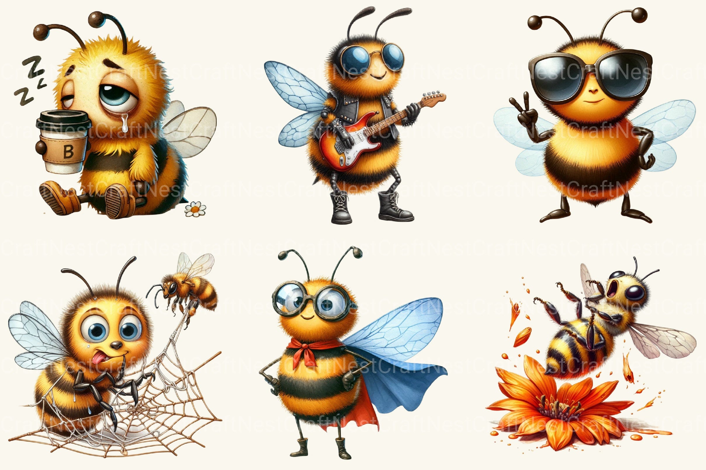 Funny Bee Clipart Bundle 2 - CraftNest - Digital Crafting and Art