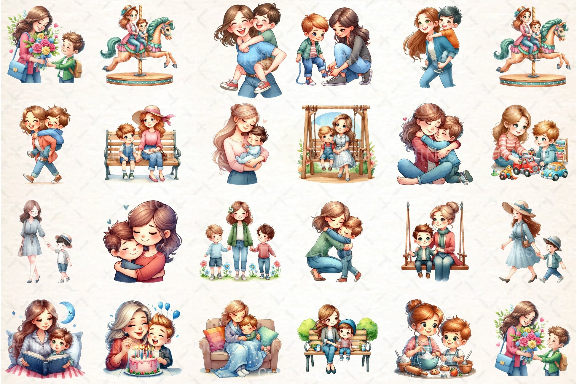 Customizable Mom and Sons Clipart Bundle - CraftNest - Digital Crafting and Art