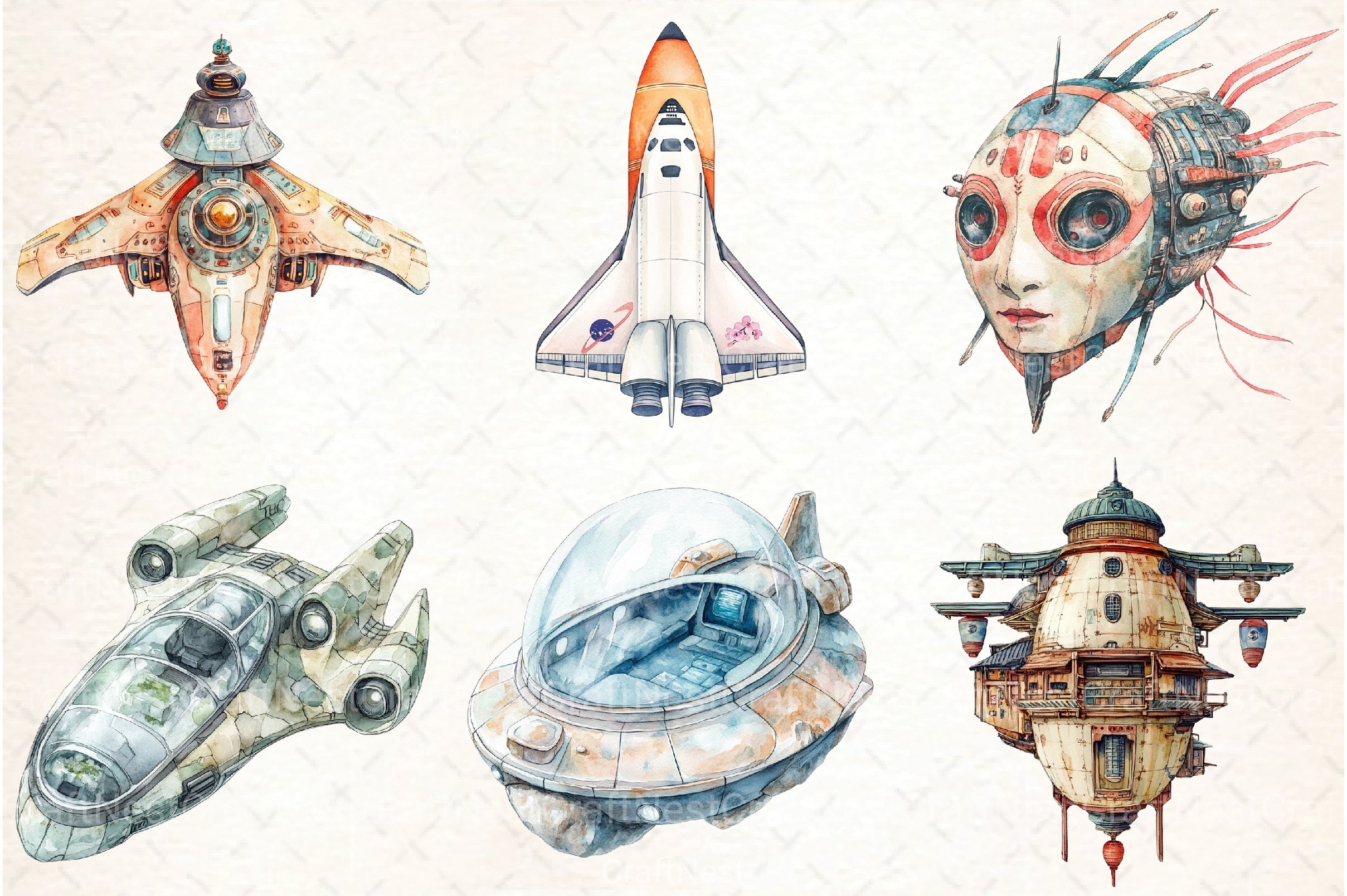 Japanese Spaceship Clipart Bundle - CraftNest - Digital Crafting and Art