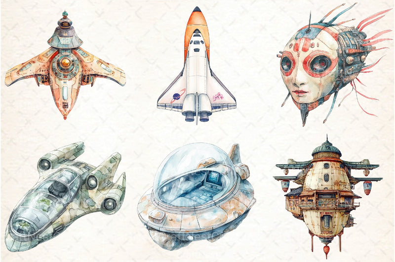 Japanese Spaceship Clipart Bundle - CraftNest - Digital Crafting and Art