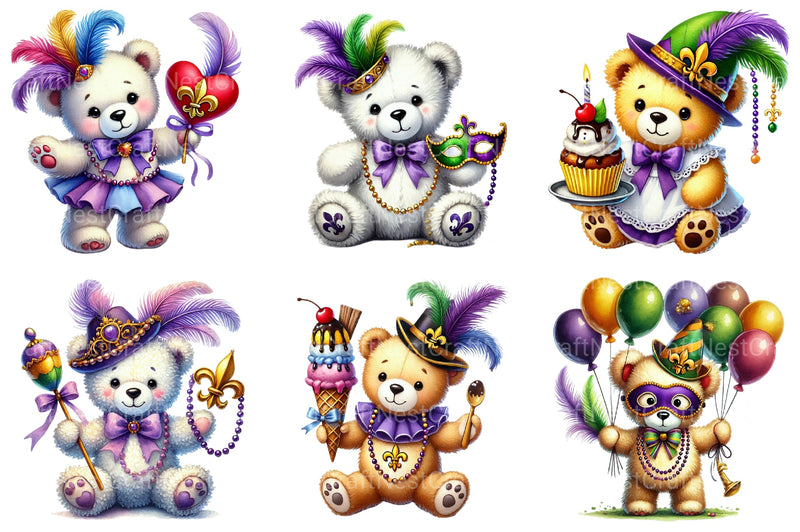 Mardi Gras Teddy Bear Clipart Bundle - CraftNest - Digital Crafting and Art