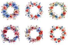 4th of July Flower Wreath Sublimation Clipart - CraftNest - Digital Crafting and Art