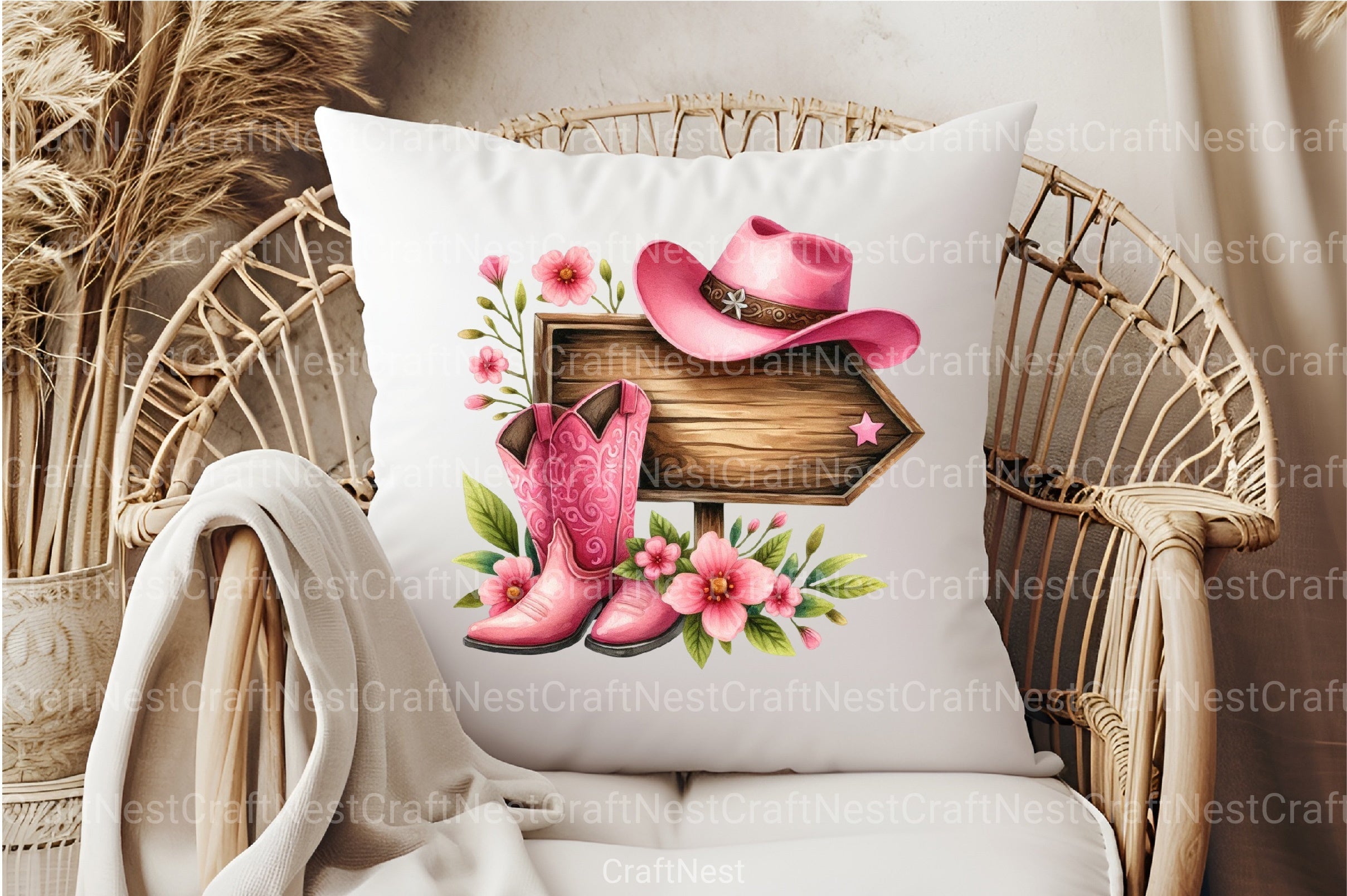 Wooden Sign with Pink Cowboy Hat Clipart Bundle - CraftNest - Digital Crafting and Art