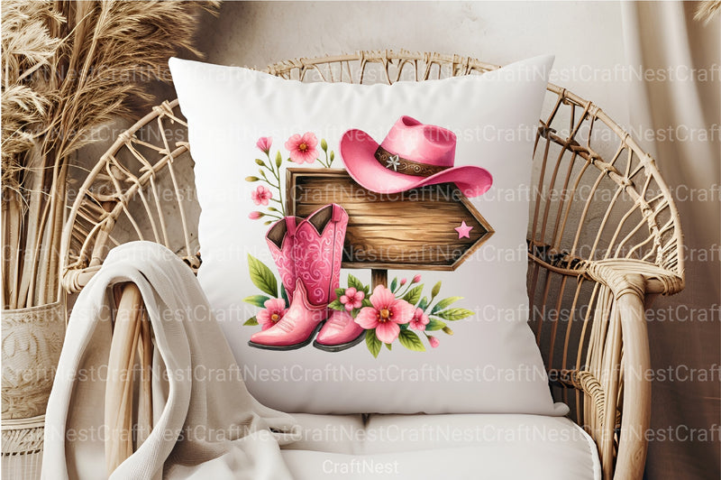 Wooden Sign with Pink Cowboy Hat Clipart Bundle - CraftNest - Digital Crafting and Art