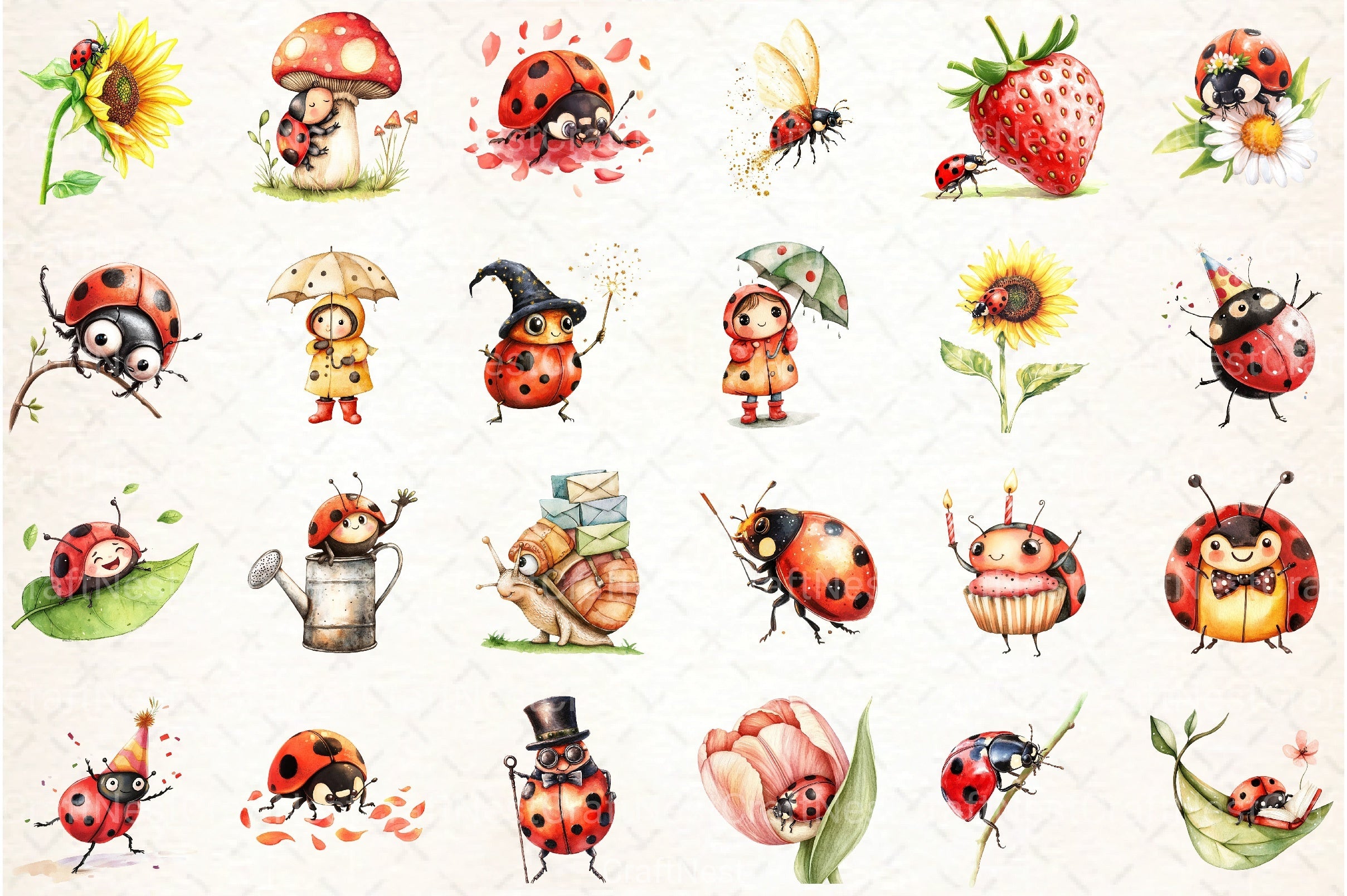 Quirky Funny Ladybug Clipart Bundle 2 - CraftNest - Digital Crafting and Art