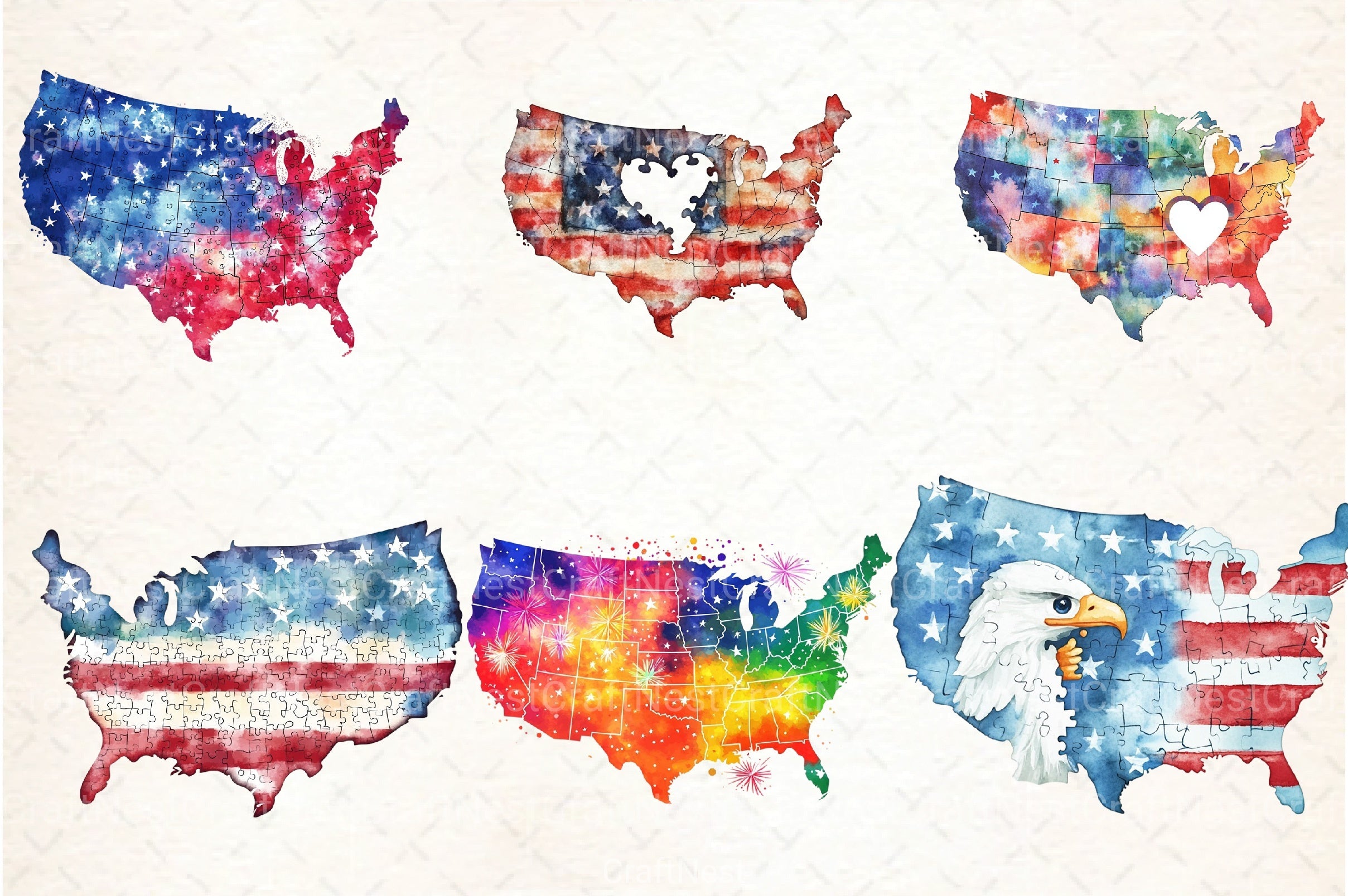 USA Map Puzzle 4th of July Clipart Bundle - CraftNest - Digital Crafting and Art