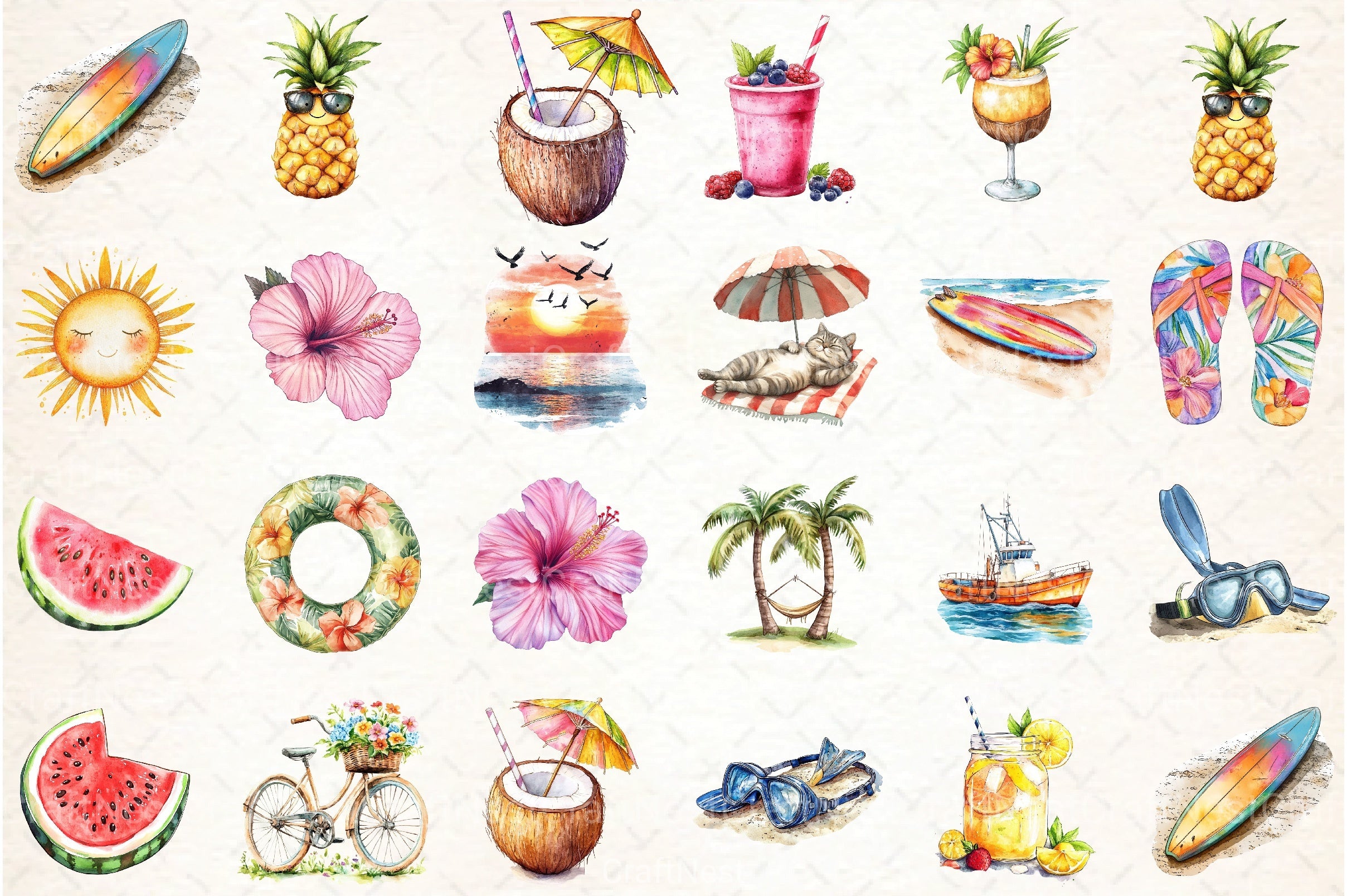 Hand Drawn Summer Clipart Bundle 1 - CraftNest - Digital Crafting and Art