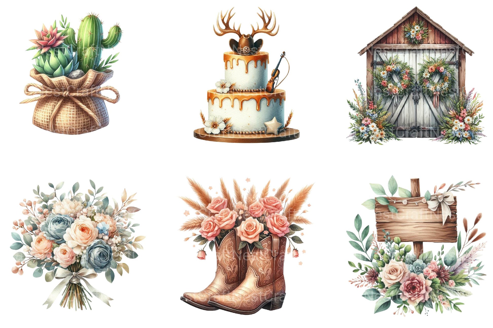 Western Boho Wedding Clipart - CraftNest - Digital Crafting and Art