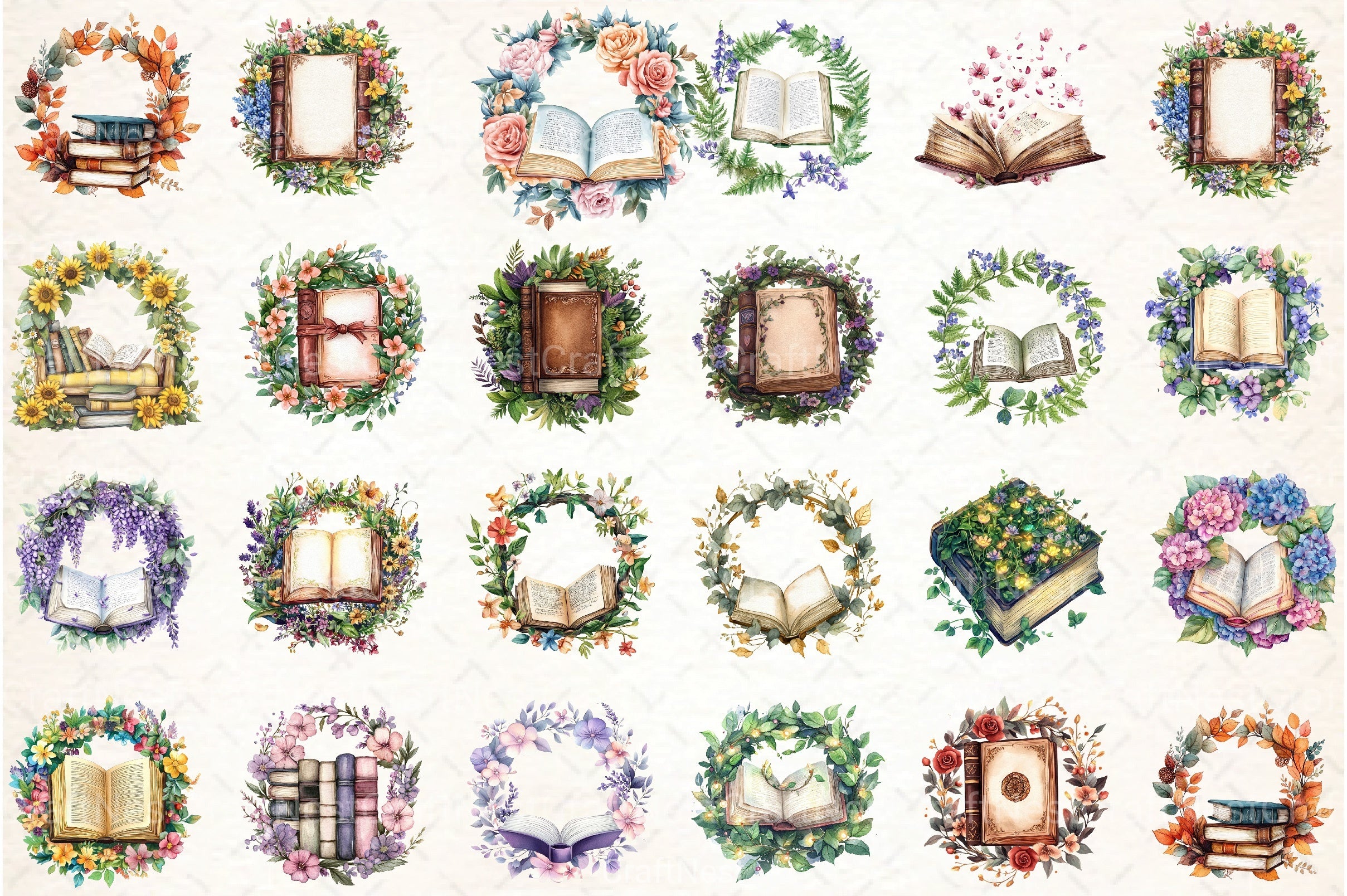 Vibrant Flower Wreath Clipart Bundle for Book Design - CraftNest - Digital Crafting and Art