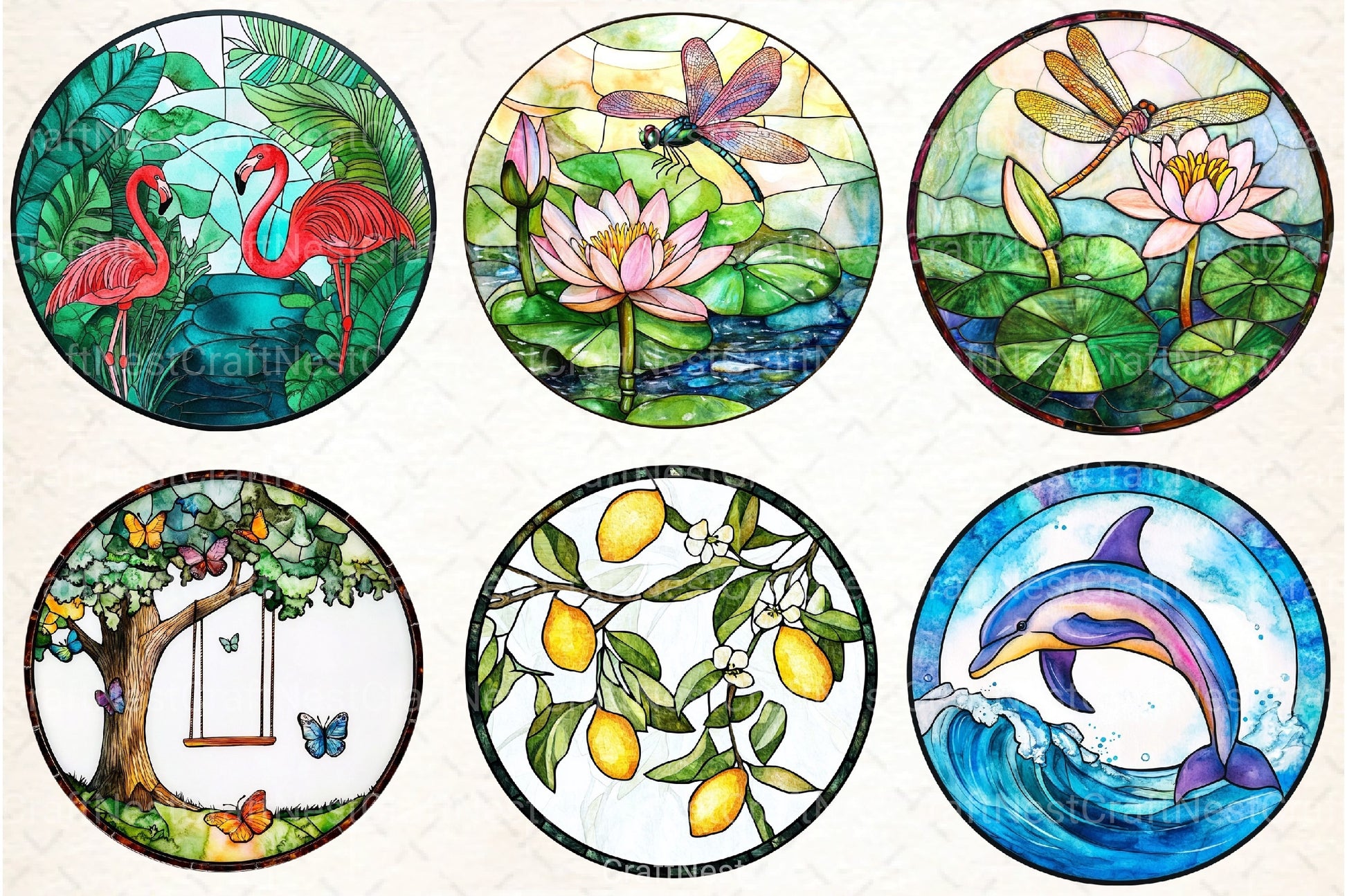 Round Stained Glass Summer Clipart Bundle 99 - CraftNest - Digital Crafting and Art