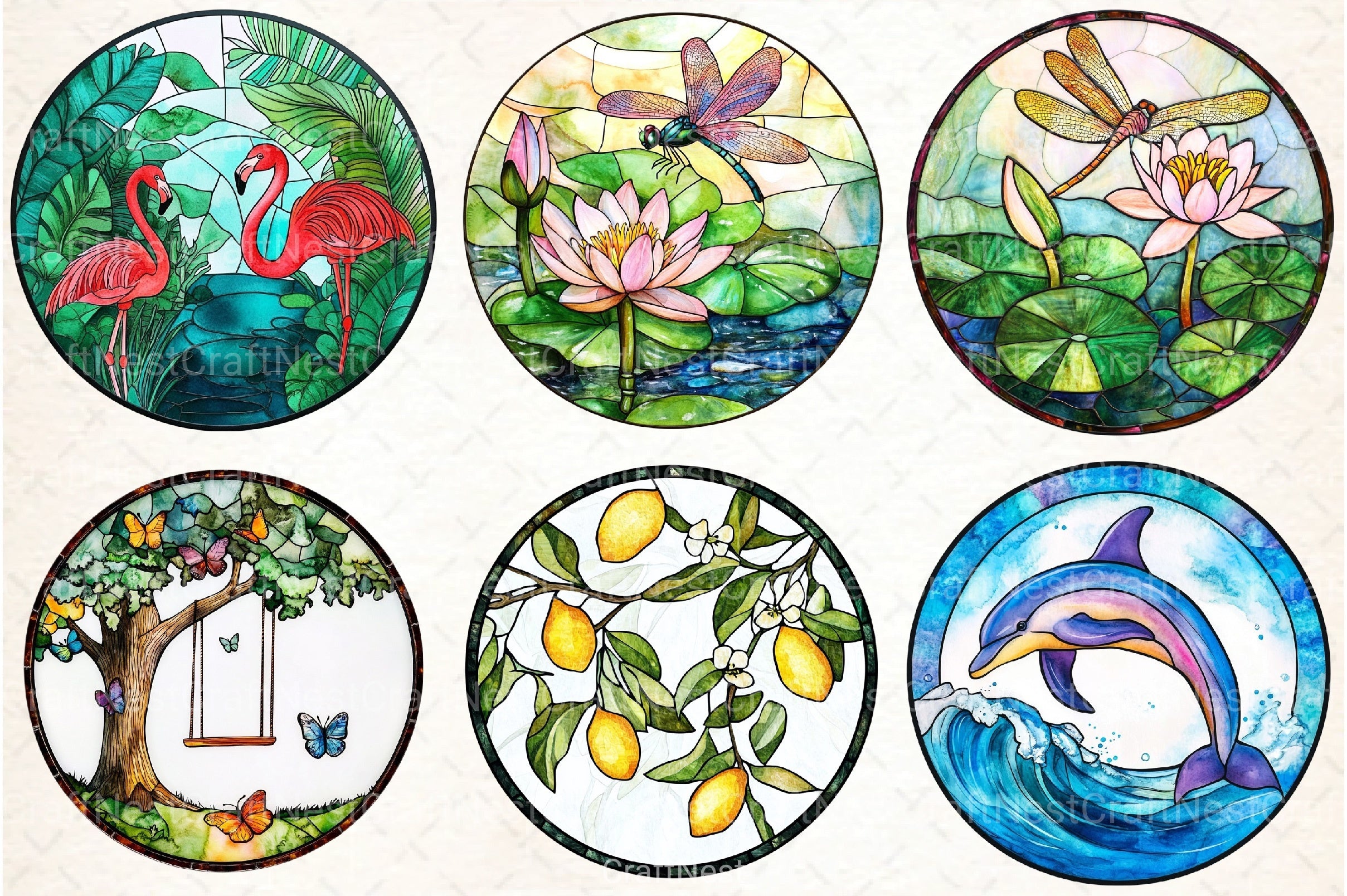 Round Stained Glass Summer Clipart Bundle 99 - CraftNest - Digital Crafting and Art