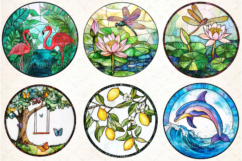 Round Stained Glass Summer Clipart Bundle 99 - CraftNest - Digital Crafting and Art