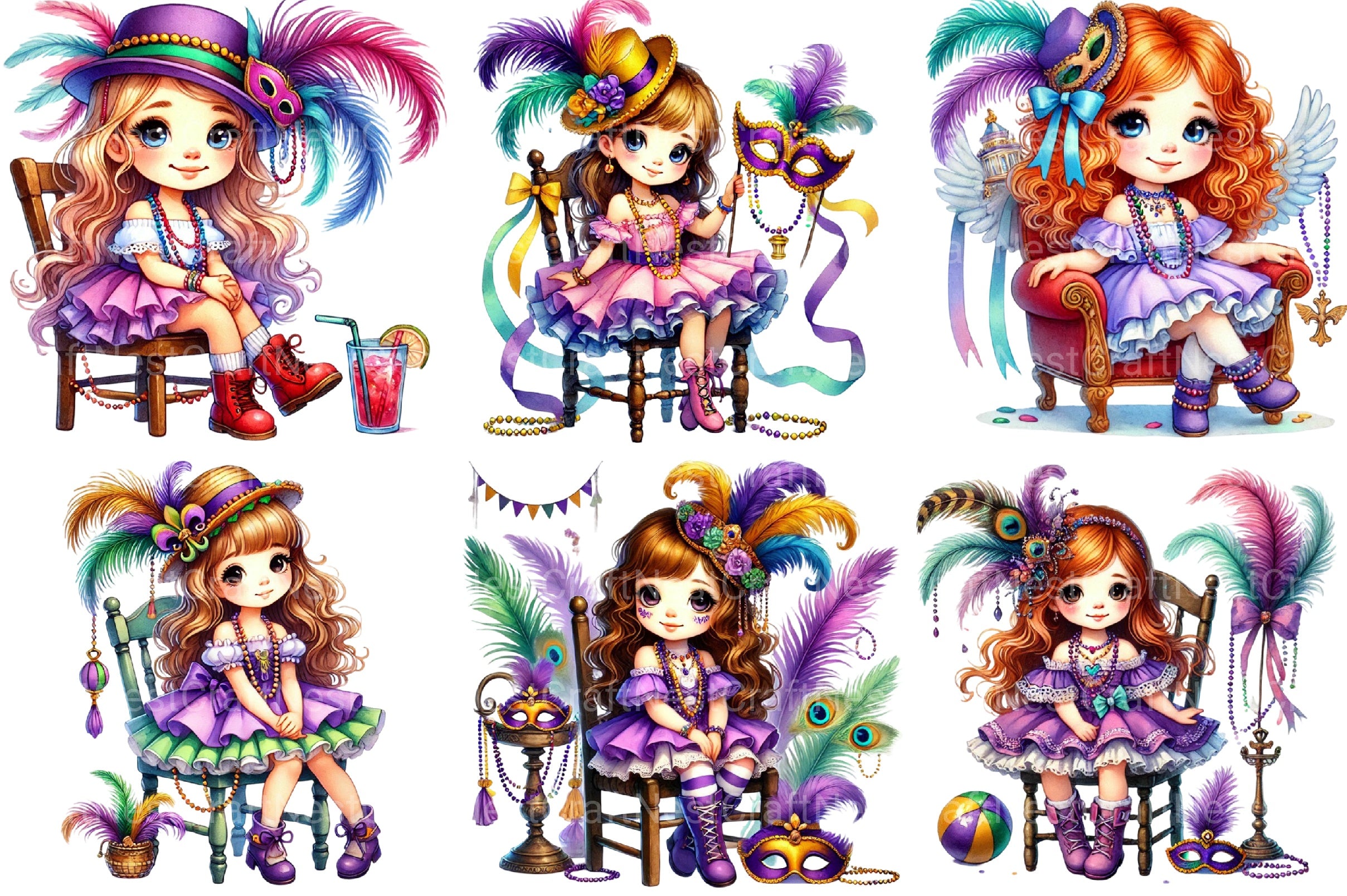 Mardi Gras Girl Clipart Bundle 1 - CraftNest - Digital Crafting and Art