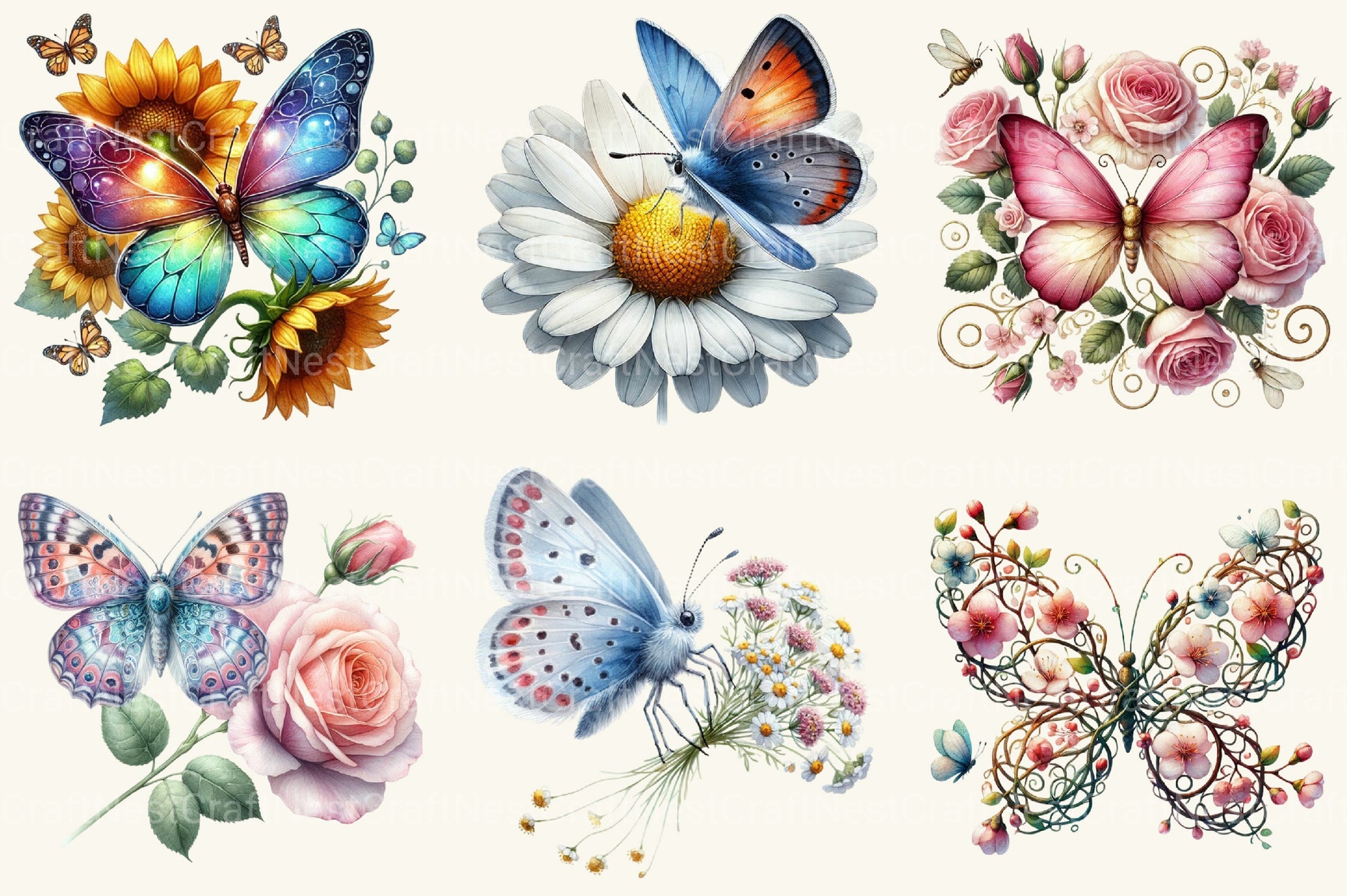 Flower Butterfly Clipart Bundle - CraftNest - Digital Crafting and Art