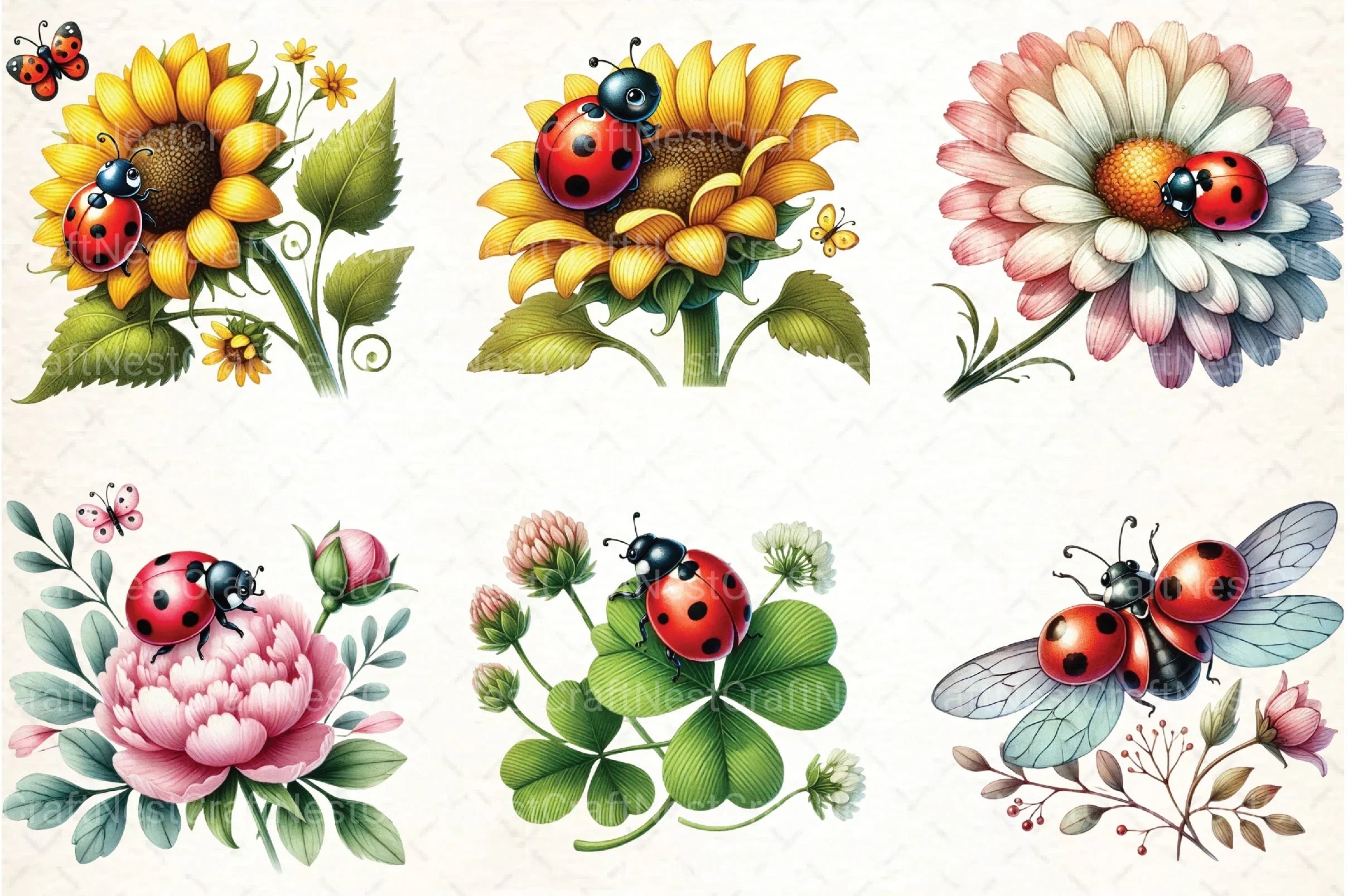 Spring Ladybug Clipart Bundle 1 - CraftNest - Digital Crafting and Art