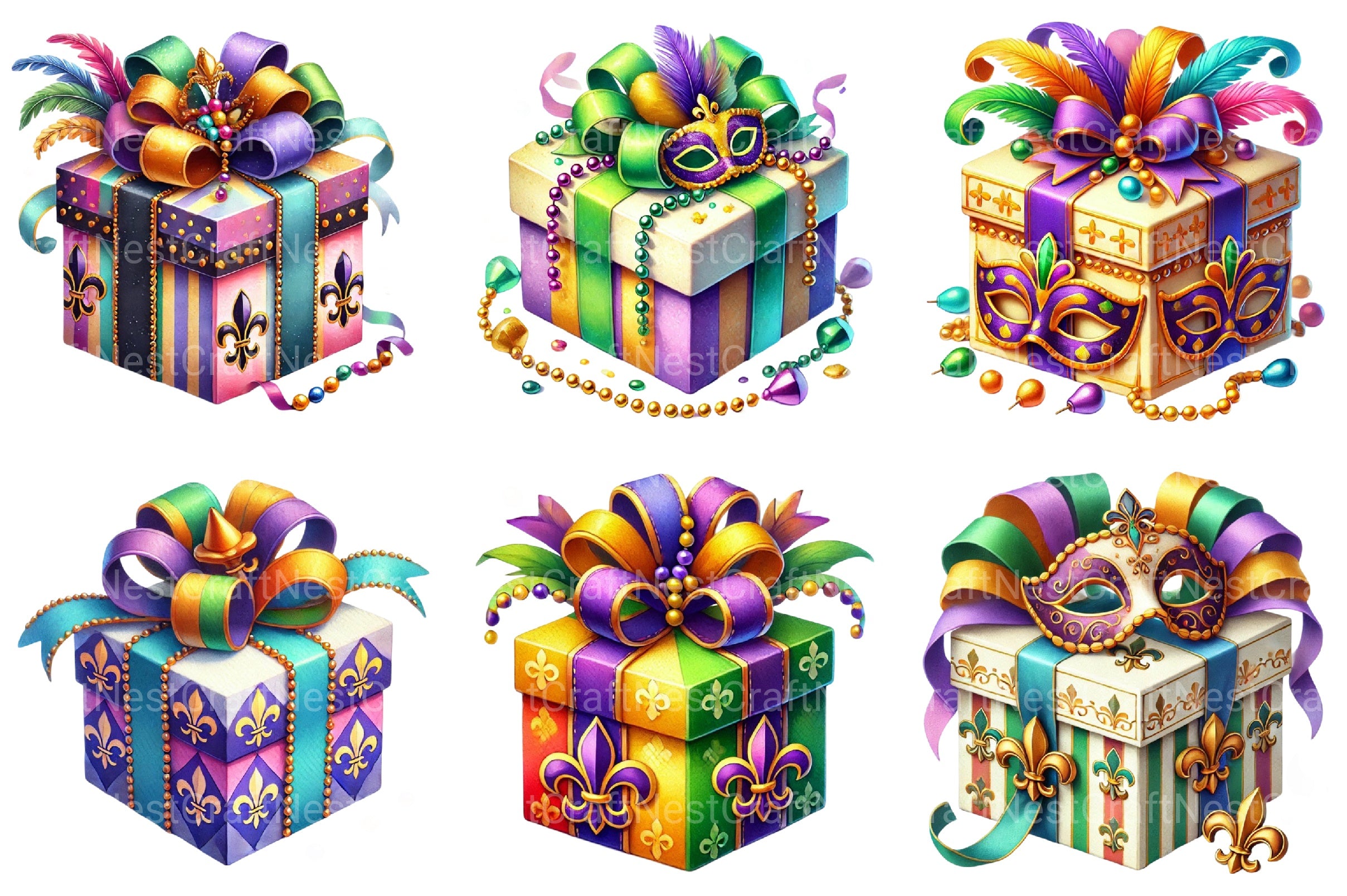 Mardi Gras Gift Box Clipart Bundle - CraftNest - Digital Crafting and Art