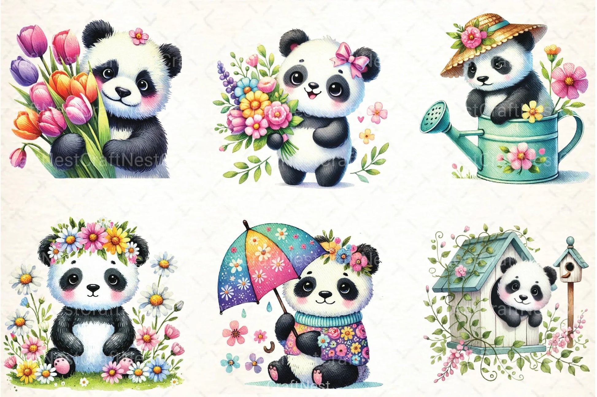 Cute Spring Panda Clipart Bundle 99 - CraftNest - Digital Crafting and Art